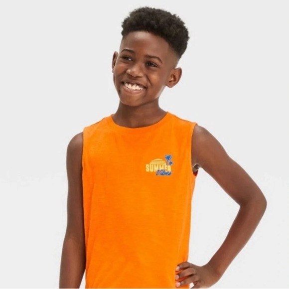 Boys Large 10/12 Orange Summer Vibes Tank - Picture 3 of 4